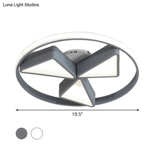 Nordic Grey/White Led Iron Windmill Ceiling Flushmount Lamp With Warm/White Glow Ring