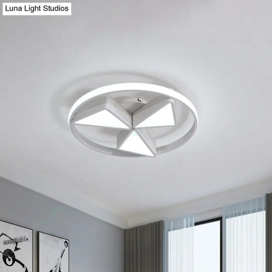 Nordic Grey/White Led Iron Windmill Ceiling Flushmount Lamp With Warm/White Glow Ring