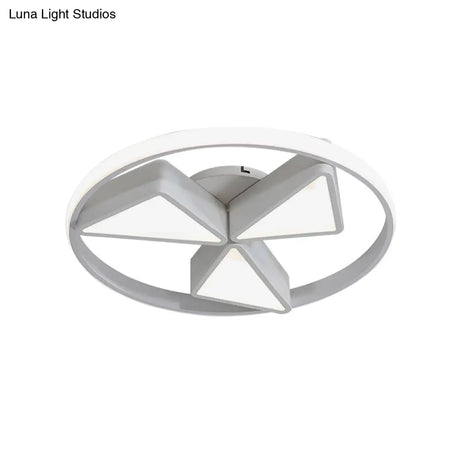 Nordic Grey/White Led Iron Windmill Ceiling Flushmount Lamp With Warm/White Glow Ring