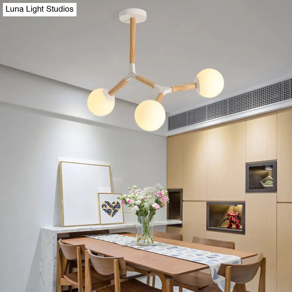 Nordic Handblown Glass Chandelier Light With Wood Suspension - Perfect For Dining Room 3 /