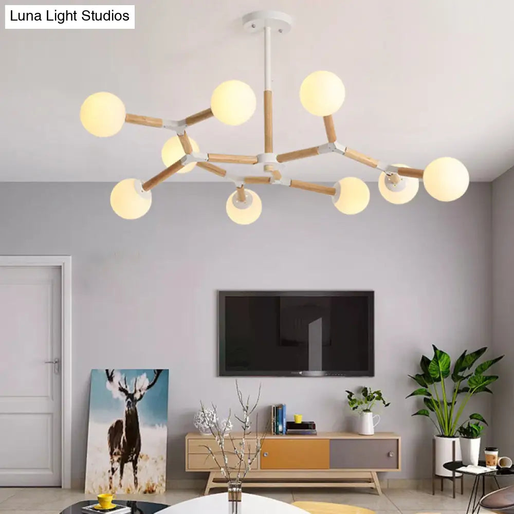 Nordic Handblown Glass Dining Room Chandelier Light With Wood Accent