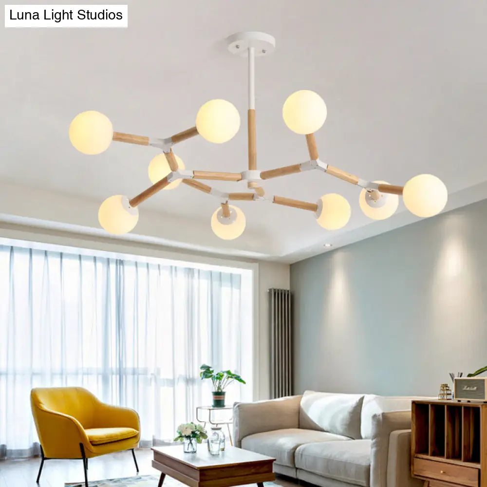 Nordic Handblown Glass Chandelier Light With Wood Suspension - Perfect For Dining Room