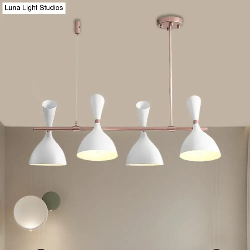 Nordic Hanging Chandelier - Metal Horn Shade Black/White 4/6 Lights For Dining Room Or Island