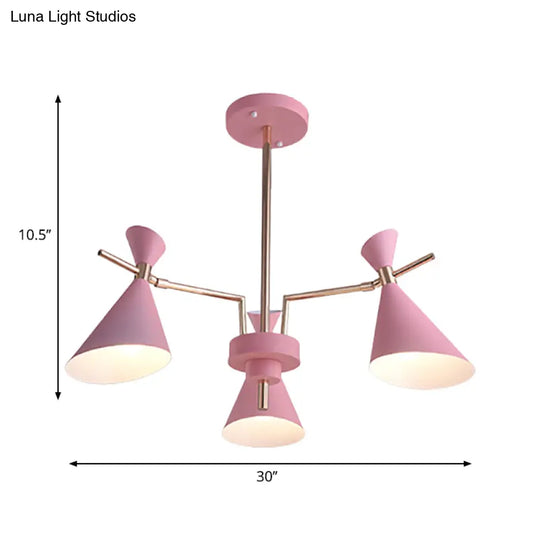 Nordic Horn-Shaped Iron Hanging Lamp Fixture With 3 Lights For Dining Room