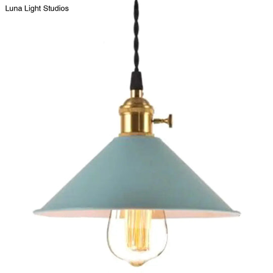 Nordic Industrial Macaron Pendant Light - Colorful Metal 1-Light Lighting Blue / 8.5