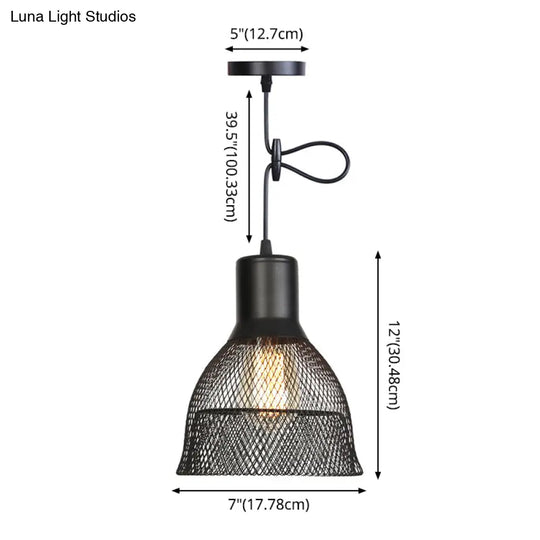 Nordic Industrial Style Wire Mesh Pendant Light For Bar - Metal Hanging Lamp With 1
