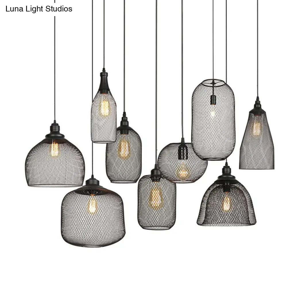 Nordic Industrial Style Wire Mesh Pendant Light For Bar - Metal Hanging Lamp With 1