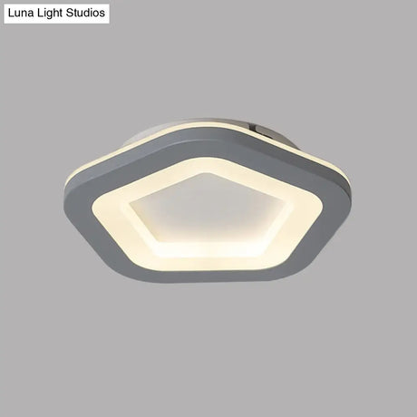 Nordic Integrated Led Ceiling Light In Grey Flower/Square/Pentagon Design With Acrylic Shade -