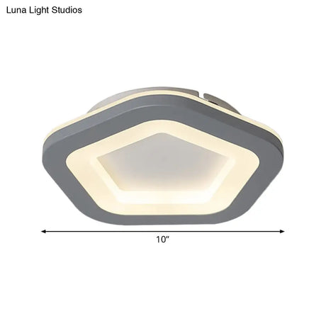 Nordic Integrated Led Ceiling Light In Grey Flower/Square/Pentagon Design With Acrylic Shade -