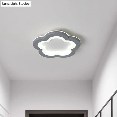 Nordic Integrated Led Ceiling Light In Grey Flower/Square/Pentagon Design With Acrylic Shade -