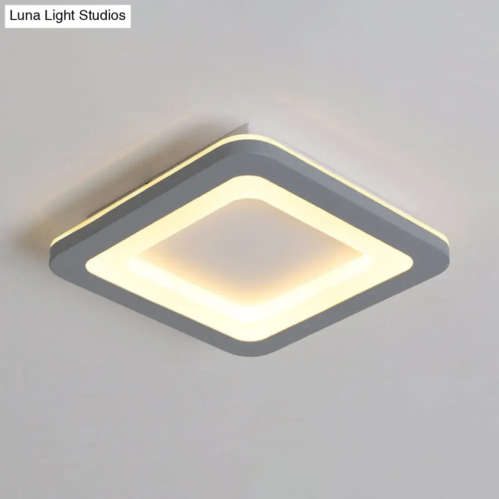Nordic Integrated Led Ceiling Light In Grey Flower/Square/Pentagon Design With Acrylic Shade -