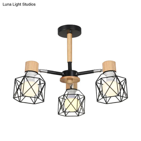 Nordic Iron Cage Semi - Flush Lamp With 3/6/8 - Head Black/Green/Gold Pendant Lighting For Ceiling