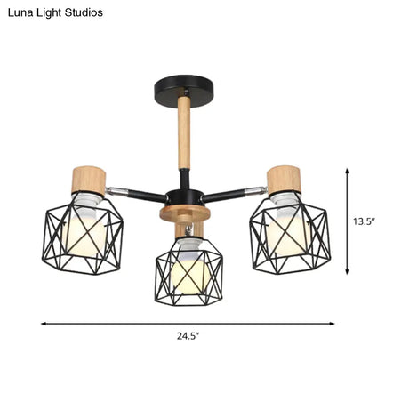 Nordic Iron Cage Semi - Flush Lamp With 3/6/8 - Head Black/Green/Gold Pendant Lighting For Ceiling