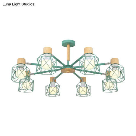 Nordic Iron Cage Semi - Flush Lamp With 3/6/8 - Head Black/Green/Gold Pendant Lighting For Ceiling