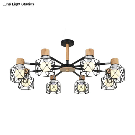 Nordic Iron Cage Semi - Flush Lamp With 3/6/8 - Head Black/Green/Gold Pendant Lighting For Ceiling