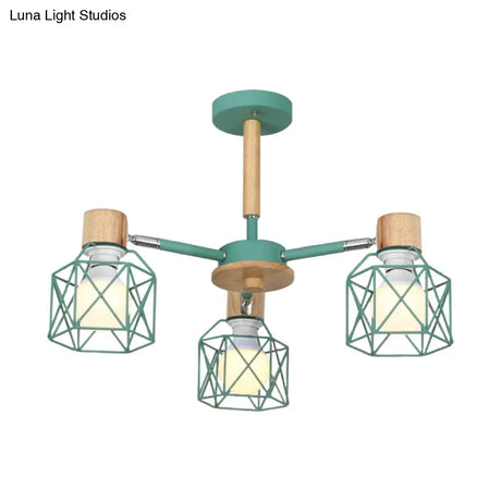 Nordic Iron Cage Semi - Flush Lamp With 3/6/8 - Head Black/Green/Gold Pendant Lighting For Ceiling