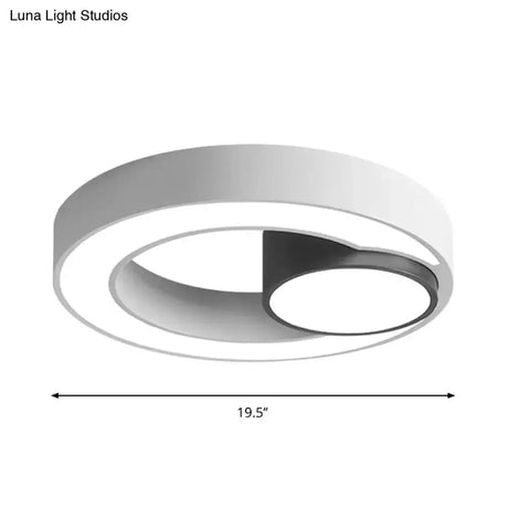 Nordic Iron Ring Flush Mounted Lamp - Black & White Led Ceiling Lighting (White/3 Color Light)