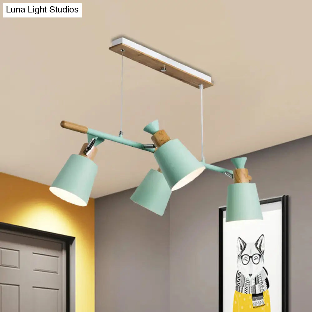 Nordic Island Light With Tapered Shade - Green/Grey/White 4 Lights Kitchen Dining Room Hanging Lamp