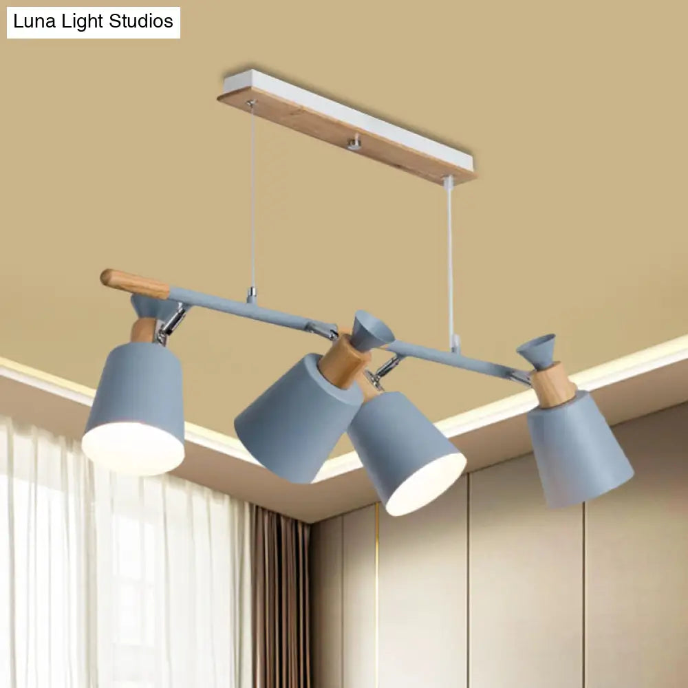 Nordic Island Light With Tapered Shade - Green/Grey/White 4 Lights Kitchen Dining Room Hanging Lamp