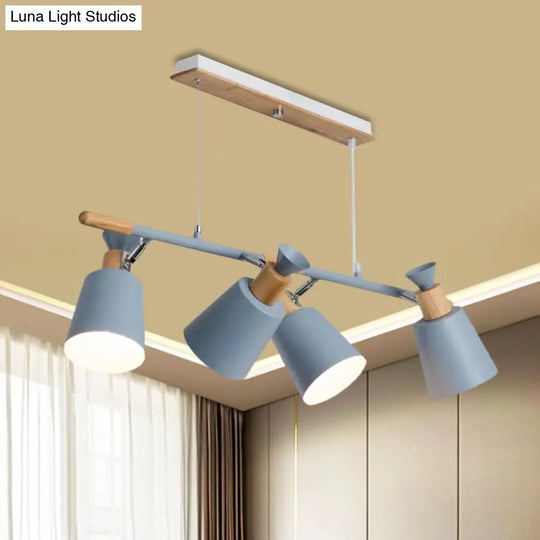 Nordic Island Light With Tapered Shade - Green/Grey/White 4 Lights Kitchen Dining Room Hanging Lamp