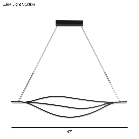 Nordic Led Black Pendant Light Kit In Warm/White 31.5/39/47 Wide With Metallic Leaf-Like Island