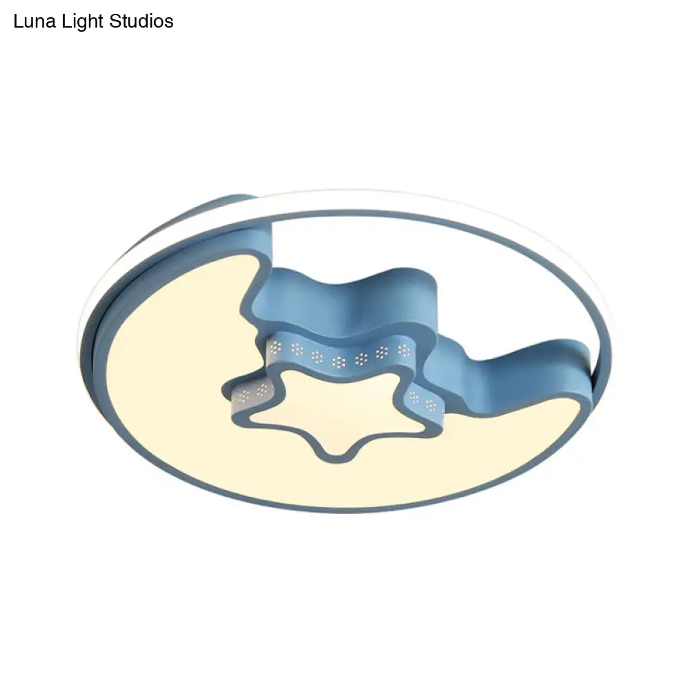 Nordic Led Ceiling Fixture With Moon And Star Flush Mount Spotlight: White/Pink/Blue Acrylic Shade