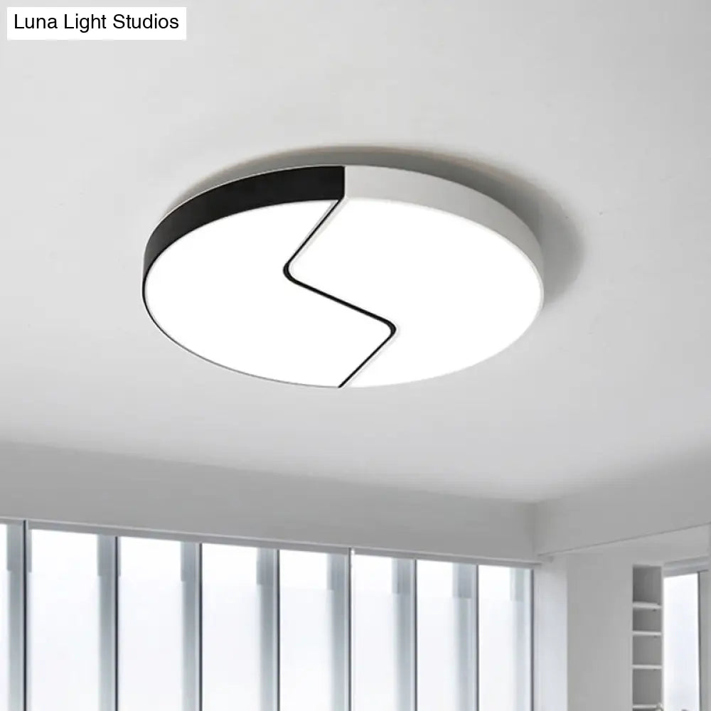Nordic Led Ceiling Flush Lamp With Acrylic Shade And Black/White Finish In White/Warm Light
