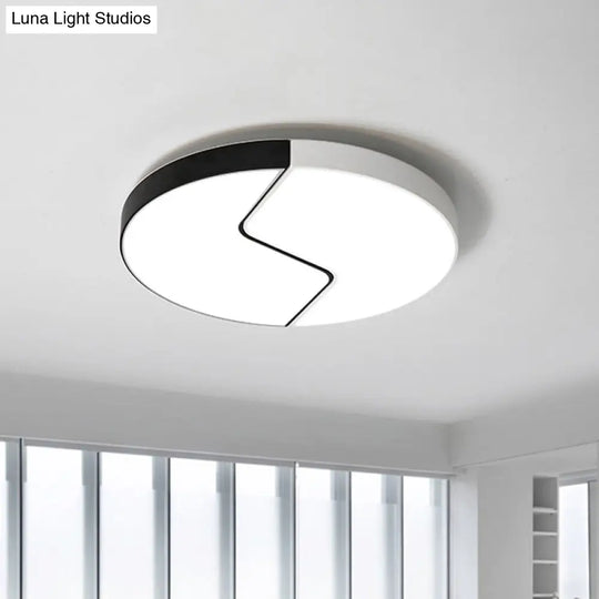 Nordic Led Ceiling Flush Lamp With Acrylic Shade And Black/White Finish In White/Warm Light Black -