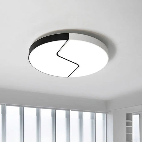 Nordic Led Ceiling Flush Lamp With Acrylic Shade And Black/White Finish In White/Warm Light Black -