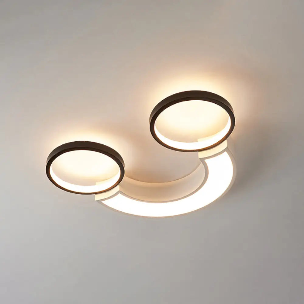 Nordic Led Ceiling Flush Light | Acrylic Black & White Smiley Design Remote Control Dimmable Black
