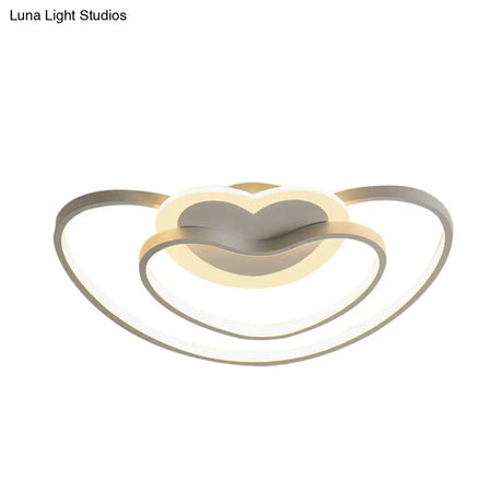 Nordic Led Ceiling Flush Light With Dual Loving Heart Frame In White Pink Or Blue Acrylic Shade