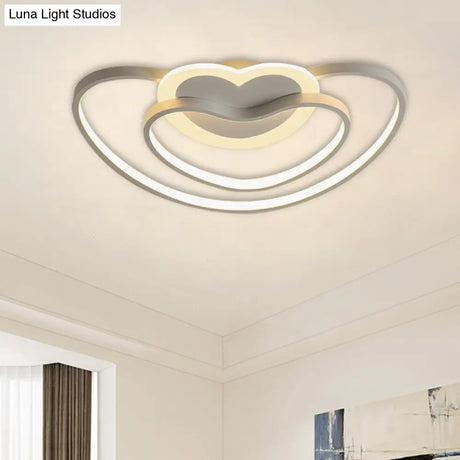 Nordic Led Ceiling Flush Light With Dual Loving Heart Frame In White Pink Or Blue Acrylic Shade