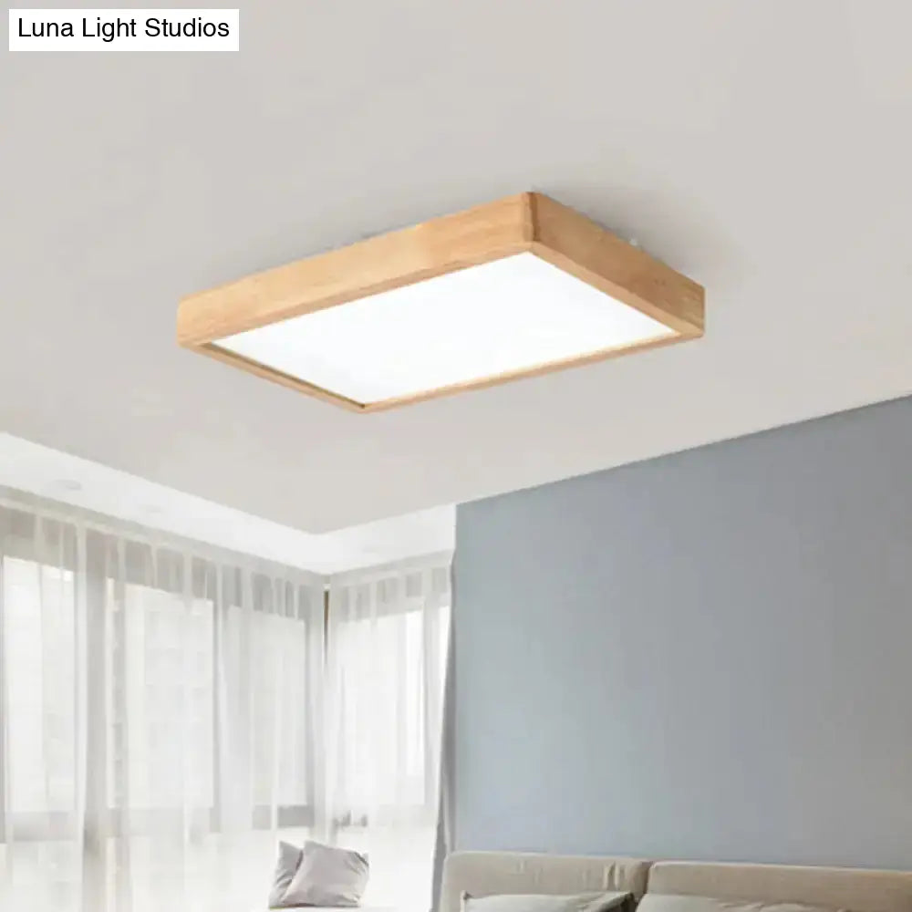Nordic Led Ceiling Flushmount Lighting - Square/Rectangle/Checkered Wood Design Acrylic Shade