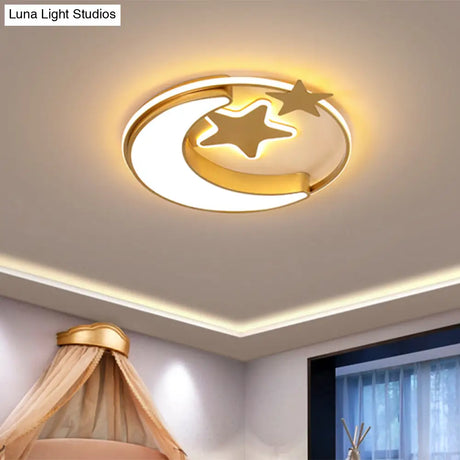 Nordic Led Ceiling Lamp For Children’s Bedroom With Star And Moon Design In Gold Pink Or Blue