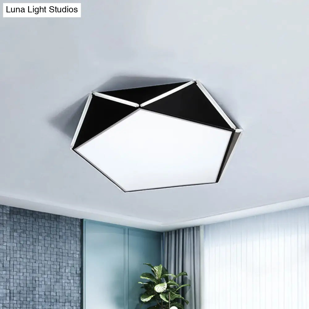 Nordic Led Ceiling Lamp - Pentagon Flush Mount Light With Acrylic Panel Black / 16 Warm