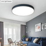 Nordic Led Disk Ceiling Light – Red/Blue/Green Leather Flush Mount For Bedroom Warm/White