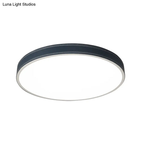 Nordic Led Disk Ceiling Light – Red/Blue/Green Leather Flush Mount For Bedroom Warm/White