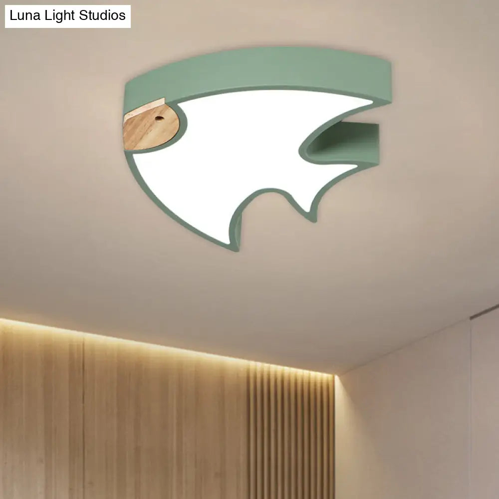 Nordic Led Fish-Shaped Flush Lamp For Bedroom In White/Grey/Pink Acrylic Green