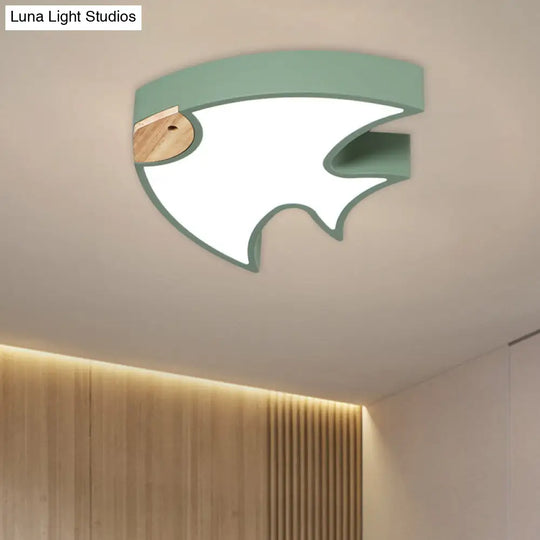 Nordic Led Fish-Shaped Flush Lamp For Bedroom In White/Grey/Pink Acrylic Green