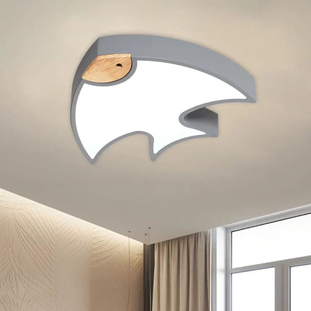 Nordic Led Fish - Shaped Flush Lamp For Bedroom In White/Grey/Pink Acrylic Grey