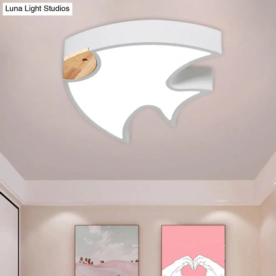 Nordic Led Fish-Shaped Flush Lamp For Bedroom In White/Grey/Pink Acrylic White