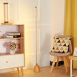 Nordic Led Floor Lamp In Beige For Living Room - Tubular Wood Stand