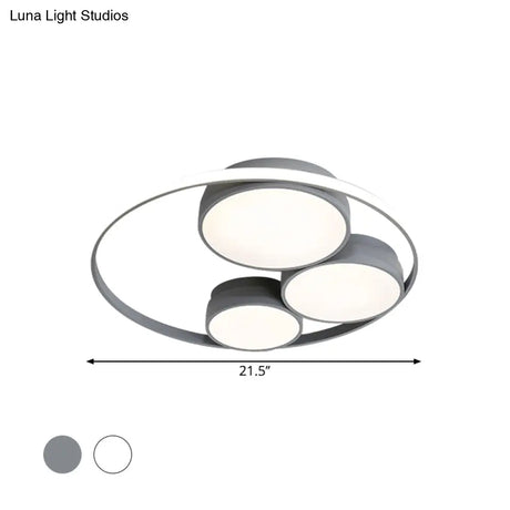 Nordic Led Flush Ceiling Light Grey/White Round Mount Bedroom Lamp - 18’/21.5’/31’ Width