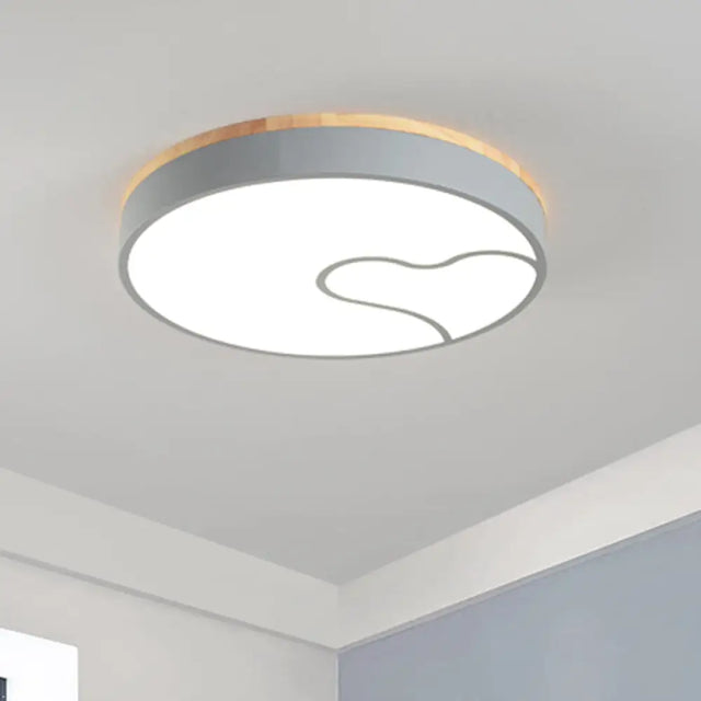 Nordic Led Flush Light With Metal Round Shade - Green/Grey/White Ceiling Lamp In Warm/White