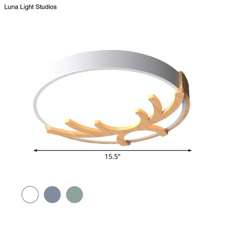 Nordic Led Flushmount Acrylic Ceiling Fixture With Wood Antler - White/Green/Gray