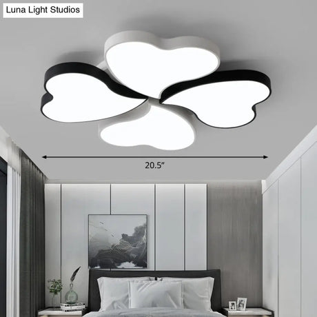 Nordic Led Metal Clover Shaped Flush Mount Lighting For Bedroom In Black-White White / 20.5 Ceiling