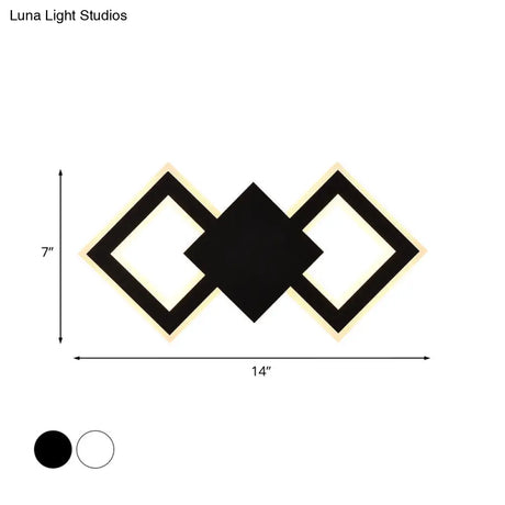 Nordic Led Metal Wall Sconce Light - Black/White Rhombus Design For Bedroom White/Warm