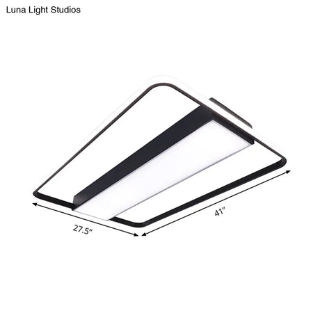 Nordic Led Rectangular Ceiling Light With Acrylic Shade - White/Black Flush Mount For Bedroom