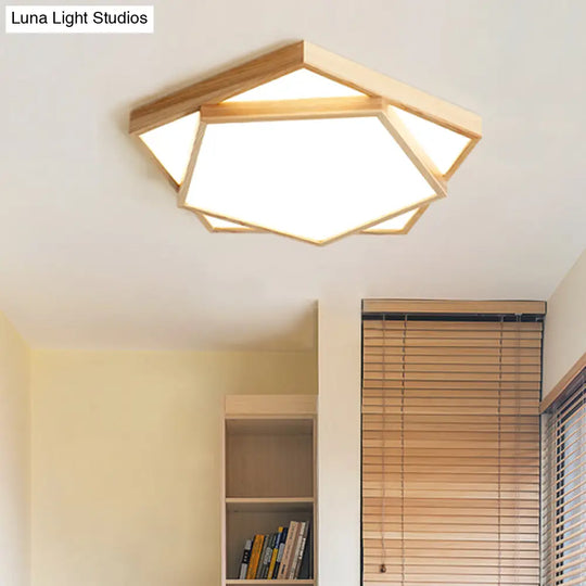 Nordic Led Wood 2 - Tier Flush Light: Bedroom Ceiling Mounted Acrylic Lamp / 18’