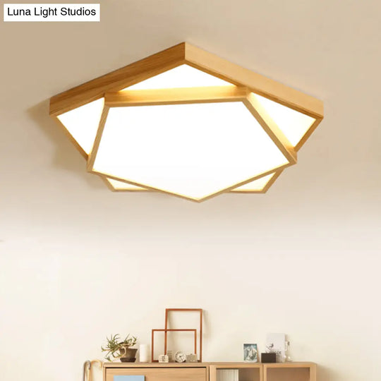 Nordic Led Wood 2 - Tier Flush Light: Bedroom Ceiling Mounted Acrylic Lamp / 21.5’